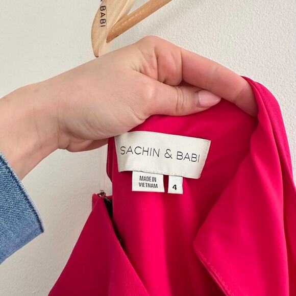 Sachin + Babi Miranda Draped One Shoulder Crepe Midi Dress Pink 4 - Picture 9 of 9